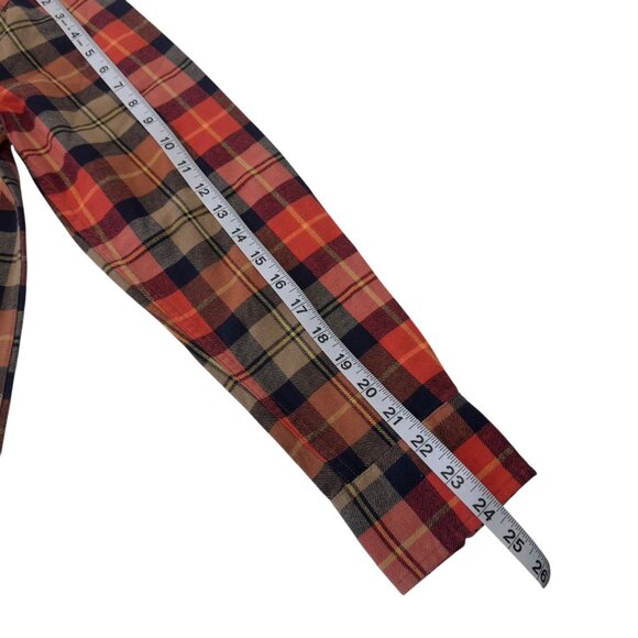 Eddie Bauer Mens Small Plaid Flannel Button Down Shirt Orange/Black/Beige - Picture 7 of 11